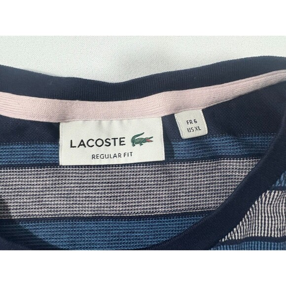Lacoste Mens T-Shirt Blue Striped Crew Short Sleeve Tee Cotton XL FITS as L SLIM - Picture 5 of 8